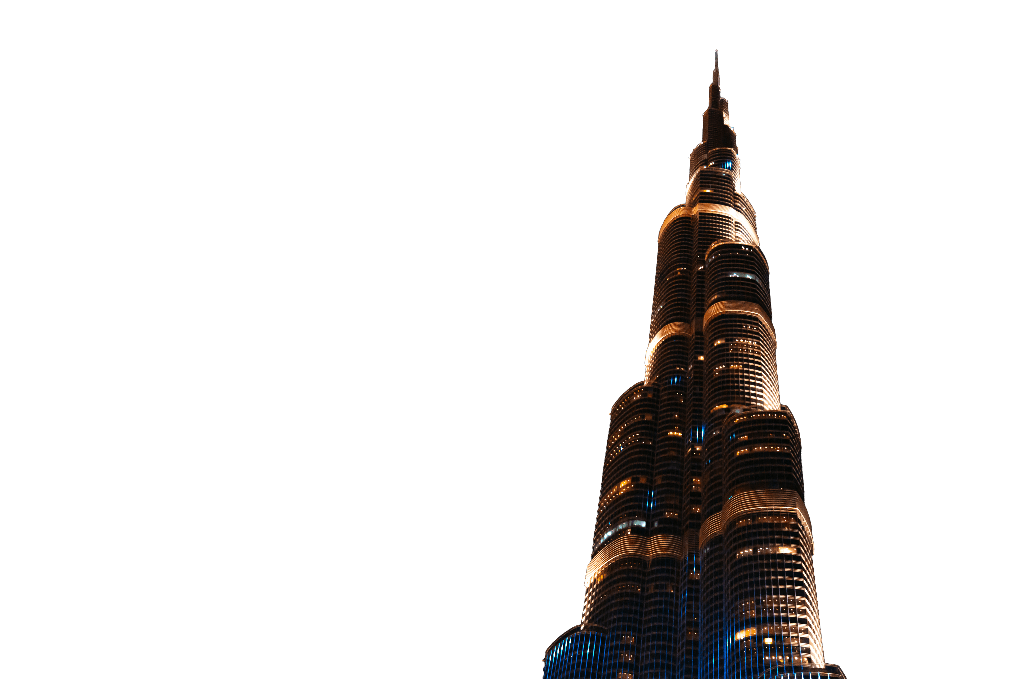 The Burj Khalifa illuminated at night
